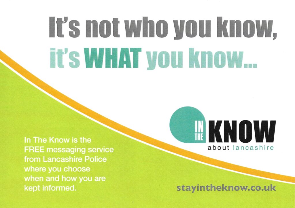 Flyer of In The Know from Lancashire Police